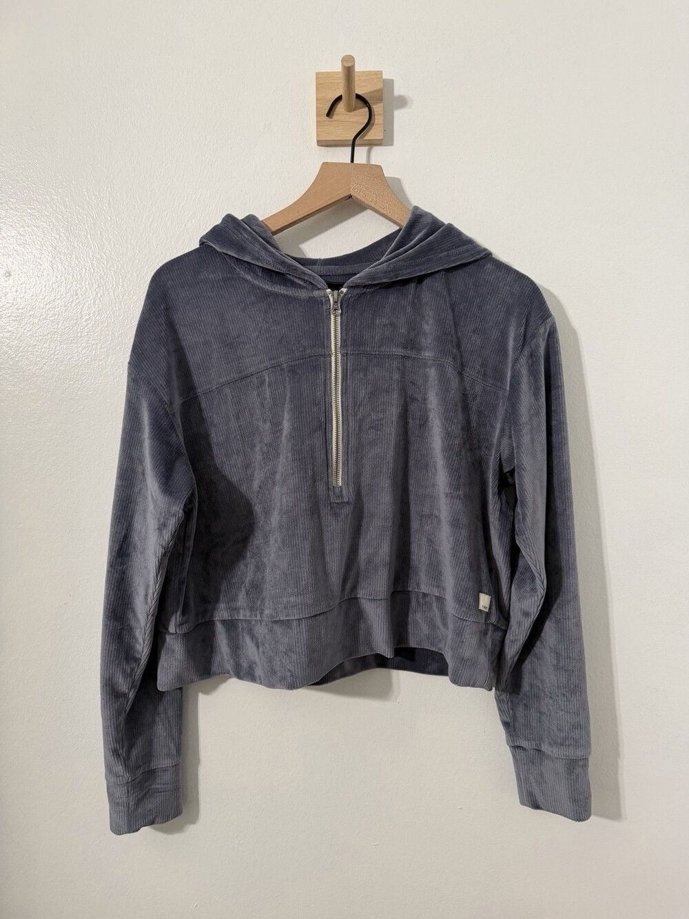 Vuori Haven Half Zip Velour Hoodie Azure Soft Blue Gray Large Cozy